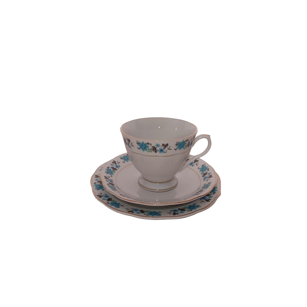 Floral White Porcelain Tea Cup and Saucer Set China - 3 Piece Set